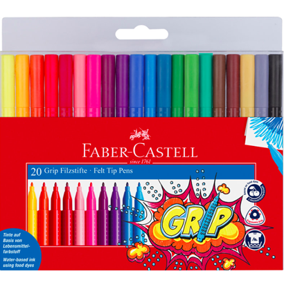 Фломастеры смываемые Faber-Castell Grip для детей трёхганные набор 20 цветов