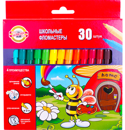 Фломастеры смываемые Koh-I-Noor Пчелка набор 30 цветов