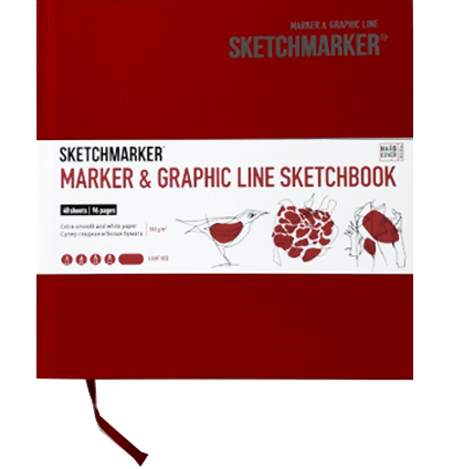 Скетчбук Sketchmarker Marker Line для маркеров бордовый с твёрдой обложкой 16x16 см / 48 листов / 160 гм
