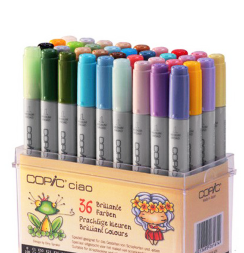 Набор маркеров COPIC CIAO 36 Brilliant Colours с кистью в кейсе (яркие цвета)