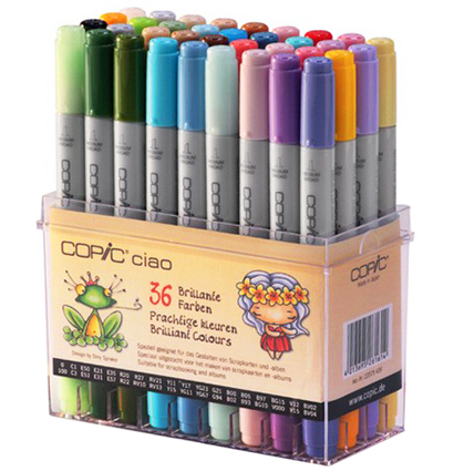 Copic Ciao 36 Brilliant Colours набор маркеров с кистью в кейсе (яркие цвета)