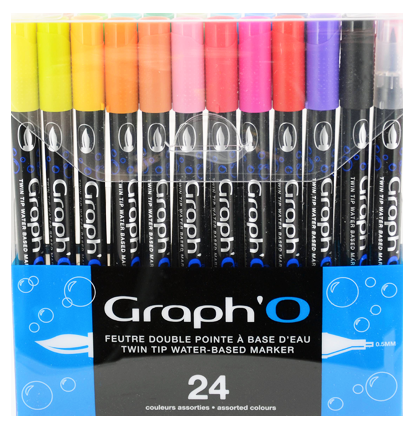 Набор акварельных маркеров-кистей Graph'O Twin Tip Watercolour с линером 24 штуки