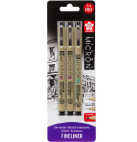 Набор капиллярных ручек Sakura Pigma Micron черные разные и брашпен (PN) 3 штуки