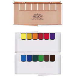 Набор акварельных красок Mijello Mission Gold Pan Watercolor 12 цветов в кюветах в кейсе