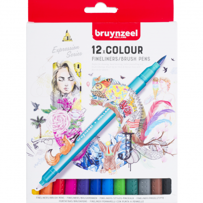 Набор брашпенов с линером Bruynzeel Fineliner / Brush Pens 12 цветов