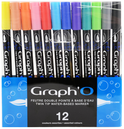Набор акварельных маркеров-кистей Graph'O Twin Tip Watercolour с линером 12 штук