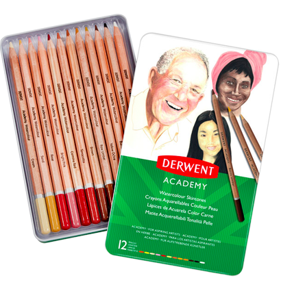 Акварельные карандаши Derwent Academy 12 цветов "Оттенки кожи" набор в пенале