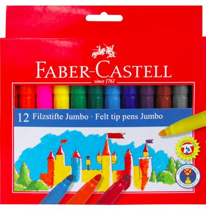 Фломастеры смываемые Faber-Castell Jumbo для детей утолщенные набор 12 цветов