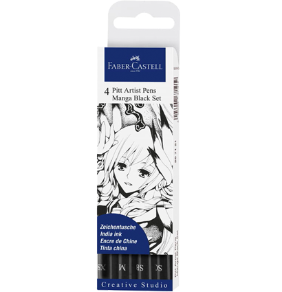 Набор черных линеров "Manga Black" Faber-Castell Pitt Artist Pen 4 штуки
