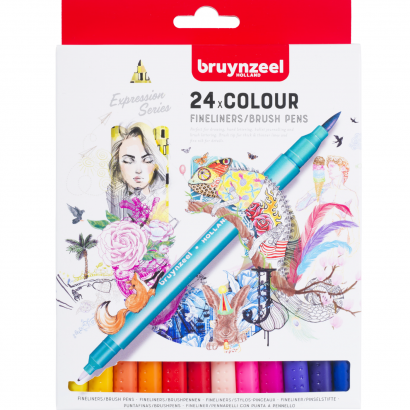 Набор брашпенов с линером Bruynzeel Fineliner / Brush Pens 24 цвета