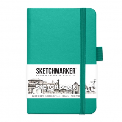 Скетчбук Sketchmarker изумрудный с твердой обложкой А6 / 80 листов / 140 гм
