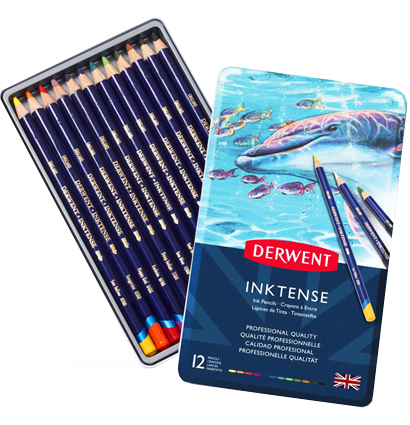 Derwent Inktense 12 цветов набор акварельно-чернильных карандашей в кейсе