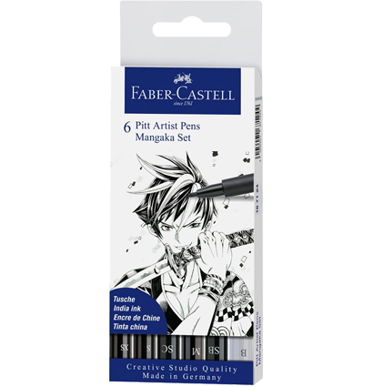 Набор черных линеров "Mangaka Black" Faber-Castell Pitt Artist Pen 6 штук