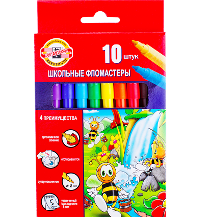 Фломастеры смываемые Koh-I-Noor Пчелка набор 10 цветов
