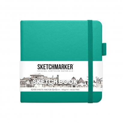 Скетчбук Sketchmarker изумрудный с твердой обложкой квадратный 12х12 см / 80 листов / 140 гм