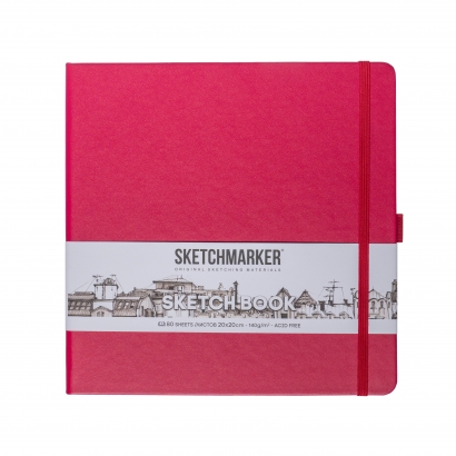 Скетчбук Sketchmarker маджента с твердой обложкой квадратный 20х20 см / 80 листов / 140 гм