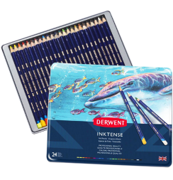 Derwent Inktense 24 цвета набор акварельно-чернильных карандашей в кейсе