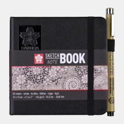 Скетчбук Sakura Sketch / Note черный с гладкой бумагой для рисования 12 х 12 см / 80 листов / 140 гм