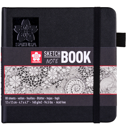Скетчбук Sakura Sketch / Note черный с гладкой бумагой для рисования 12 х 12 см / 80 листов / 140 гм