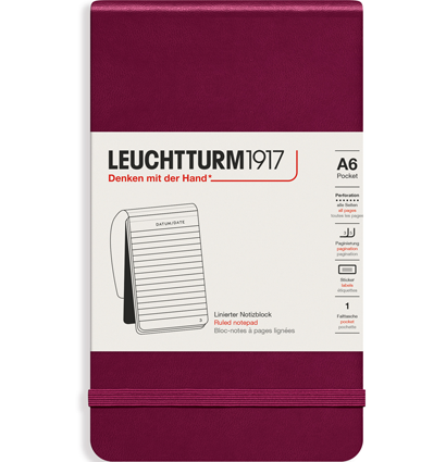 Блокнот Leuchtturm «Reporter Notepad Pocket» A6 в линейку винный 188 стр.