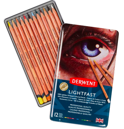Цветные карандаши Derwent Lightfast на масляной основе в наборе 12 цветов, пенал