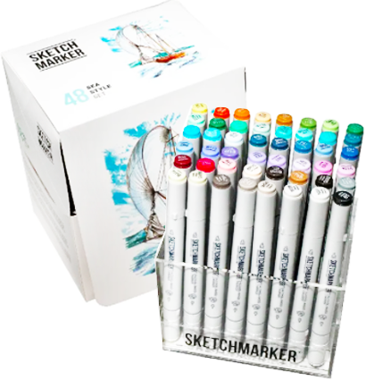 Набор маркеров Скетчмаркер / Sketchmarker "Sea Style- Морской стиль" 48 цветов в пластиковом кейсе