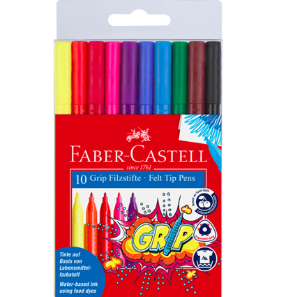 Фломастеры смываемые Faber-Castell Grip для детей трёхганные набор 10 цветов