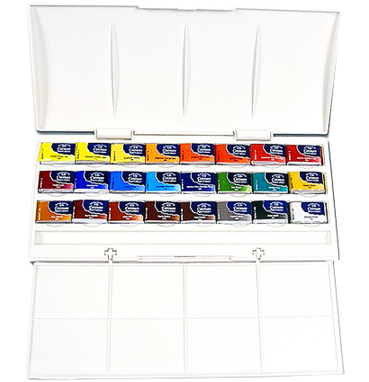 Акварель Cotman Winsor&Newton Studio Set в наборе 24 цвета в кейсе большие кюветы
