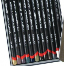 Набор угольных цветных карандашей Derwent Tinted Charcoal Pencils 12 штук в пенале
