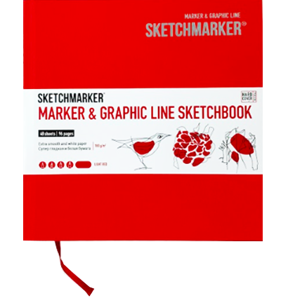 Скетчбук Sketchmarker Marker & Graphic Line универсальный красный с твёрдой обложкой 16х16 см / 48 листов / 180 гм