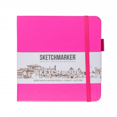 Скетчбук Sketchmarker неоновая фуксия с твердой обложкой квадратный 12х12 см / 80 листов / 140 гм