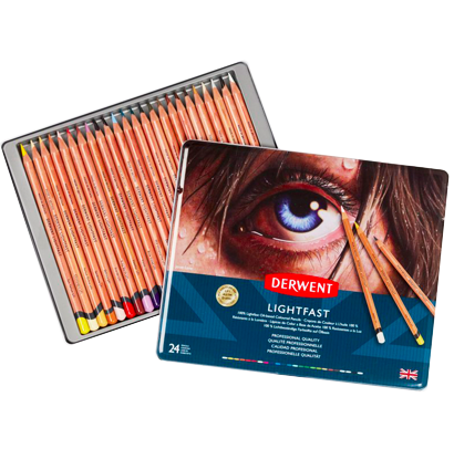 Цветные карандаши Derwent Lightfast на масляной основе в наборе 24 цвета, пенал