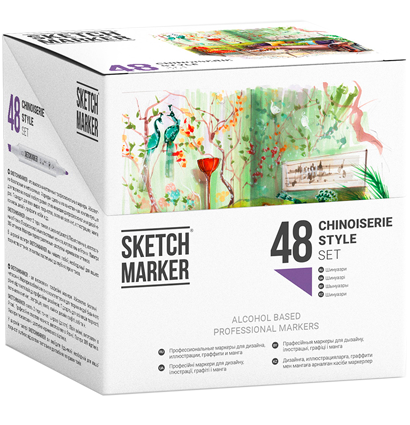 Набор маркеров Скетчмаркер / Sketchmarker "Сhinoiserie Style - Шинуазри" 48 цветов в пластиковом кейсе