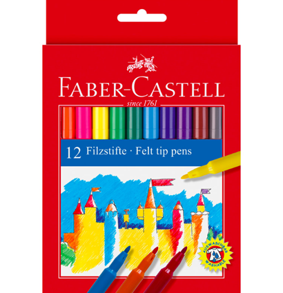 Фломастеры Faber-Castell смываемые с ткани 12 цветов с круглым наконечником