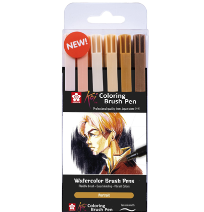 Набор акварельных маркеров с кистью Sakura Koi Coloring Brush Pen Портрет 6 цветов