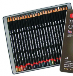 Набор угольных цветных карандашей Derwent Tinted Charcoal Pencils 24 штуки в пенале