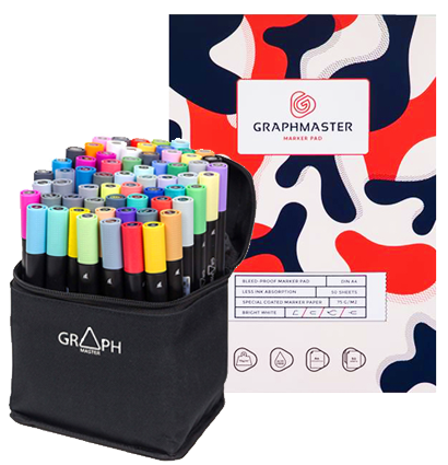Набор маркеров и альбом Graphmaster для курса "Sketching для начинающих" школы скетчинга Imagination 43 штуки