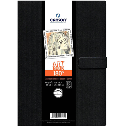 Скетчбук Canson Art Book 180° для зарисовок на застежке 21.6 х 29.7 см / 80 листов / 96 гм