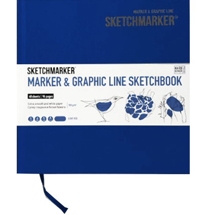 Скетчбук Sketchmarker Marker & Graphic Line универсальный синий с твёрдой обложкой 16х16 см / 48 листов / 180 гм