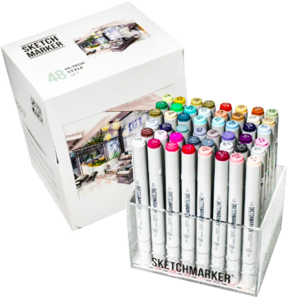 Набор маркеров Скетчмаркер / Sketchmarker "Hi Tex Style - Хай Тек" 48 цветов в пластиковом кейсе