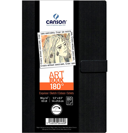 Скетчбук Canson Art Book 180° черный для зарисовок на застежке А5 / 80 листов / 96 гм