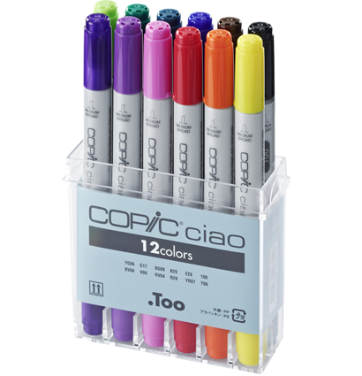 Copic Ciao 12 набор маркеров с кистью в фирменном кейсе (базовые оттенки)
