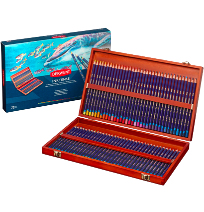 Derwent Inktense 72 цвета набор акварельно-чернильных карандашей в этюднике