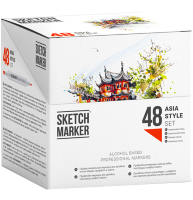 Набор 48 маркеров Sketchmarker "Азиатский стиль" на подставке