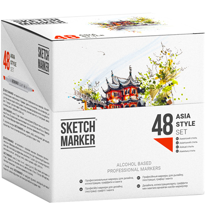 Набор маркеров Скетчмаркер / Sketchmarker "Asia Style - Азиатский стиль" 48 цветов в пластиковом кейсе