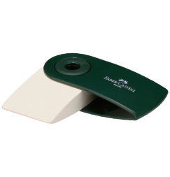 Ластик белый с пластиковым держателем Faber-Castell Sleeve для карандашей, зеленый