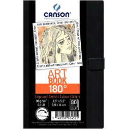 Скетчбук Canson Art Book 180° черный для зарисовок на застежке А6 / 80 листов / 96 гм