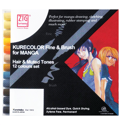 Набор маркеров для скетчей ZIG Kurecolor Fine & Brush 12 Hair / Muted (приглушенные)