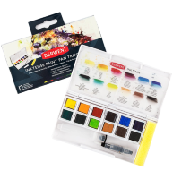 Акварельно-чернильные краски Derwent Inktense 12 кювет + кисть в фирменном кейсе
