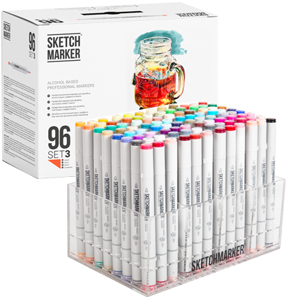 Набор маркеров Скетчмаркер / Sketchmarker Базовые оттенки 96 штук в пластиковом кейсе (Вариант 3)